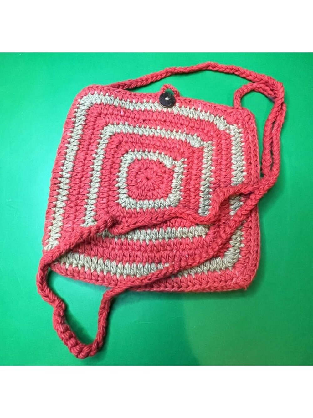 Gypsy Rose Orange Stripe Crochet Purse Nepal Handmade Cotton Boho Hippie Bag